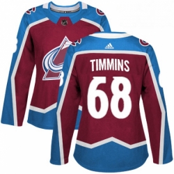 Womens Adidas Colorado Avalanche 68 Conor Timmins Authentic Burgundy Red Home NHL Jersey 