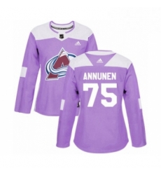 Womens Adidas Colorado Avalanche 75 Justus Annunen Authentic Purple Fights Cancer Practice NHL Jersey 