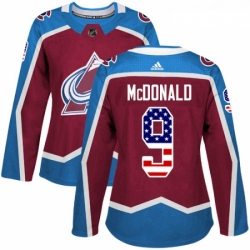 Womens Adidas Colorado Avalanche 9 Lanny McDonald Authentic Burgundy Red USA Flag Fashion NHL Jersey 