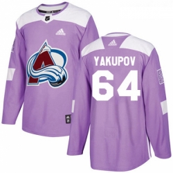 Youth Adidas Colorado Avalanche 64 Nail Yakupov Authentic Purple Fights Cancer Practice NHL Jersey 