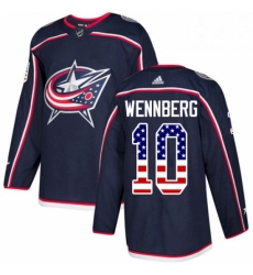 Mens Adidas Columbus Blue Jackets 10 Alexander Wennberg Authentic Navy Blue USA Flag Fashion NHL Jersey 