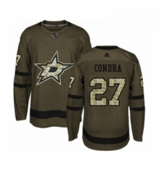 Mens Adidas Dallas Stars 27 Erik Condra Authentic Green Salute to Service NHL Jersey 