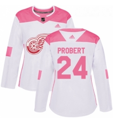 Womens Adidas Detroit Red Wings 24 Bob Probert Authentic WhitePink Fashion NHL Jersey 