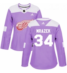 Womens Adidas Detroit Red Wings 34 Petr Mrazek Authentic Purple Fights Cancer Practice NHL Jersey 