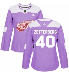 Womens Adidas Detroit Red Wings 40 Henrik Zetterberg Authentic Purple Fights Cancer Practice NHL Jersey 