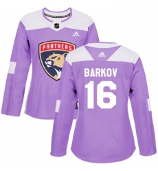 Womens Adidas Florida Panthers 16 Aleksander Barkov Authentic Purple Fights Cancer Practice NHL Jersey 