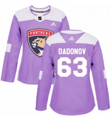 Womens Adidas Florida Panthers 63 Evgenii Dadonov Authentic Purple Fights Cancer Practice NHL Jersey 