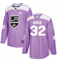 Mens Adidas Los Angeles Kings 32 Jonathan Quick Authentic Purple Fights Cancer Practice NHL Jersey 