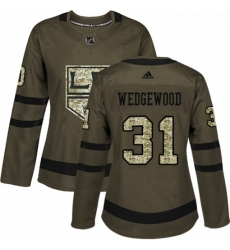 Womens Adidas Los Angeles Kings 31 Scott Wedgewood Authentic Green Salute to Service NHL Jersey 