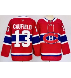 Men Montreal Canadiens 13 Cole Caufield Red 2024 25 Stitched Jersey