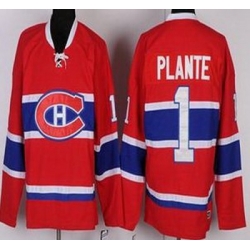 Montreal Canadiens 1 Jacques Plante Red Throwback CCM NHL Jersey