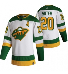 Men Minnesota Wild 20 Ryan Suter White Adidas 2020 21 Reverse Retro Alternate NHL Jersey