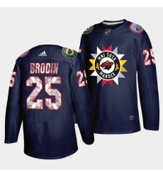 Men Minnesota Wild 25 Jonas Brodin 2021 22 Navy Native American Heritage Day Stitched Jersey