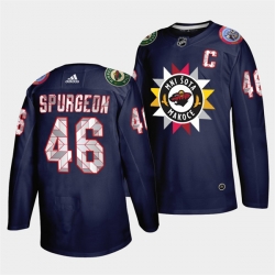 Men Minnesota Wild 46 Jared Spurgeon 2021 22 Navy Native American Heritage Day Stitched Jersey