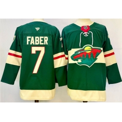 Men Minnesota Wild 7 Brock Faber Green 2024 25 Home Stitched Hockey Jersey