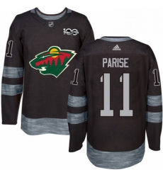 Mens Adidas Minnesota Wild 11 Zach Parise Authentic Black 1917 2017 100th Anniversary NHL Jersey 