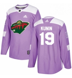 Mens Adidas Minnesota Wild 19 Luke Kunin Authentic Purple Fights Cancer Practice NHL Jersey 