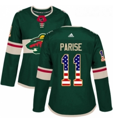 Womens Adidas Minnesota Wild 11 Zach Parise Authentic Green USA Flag Fashion NHL Jersey 