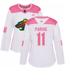 Womens Adidas Minnesota Wild 11 Zach Parise Authentic WhitePink Fashion NHL Jersey 