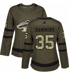 Womens Adidas Minnesota Wild 35 Andrew Hammond Authentic Green Salute to Service NHL Jersey 