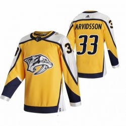 Men Nashville Predators 33 Viktor Arvidsson Yellow Adidas 2020 21 Reverse Retro Alternate NHL Jersey