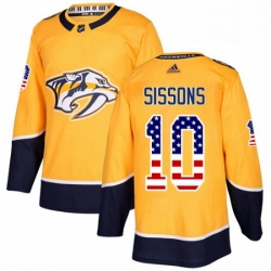 Mens Adidas Nashville Predators 10 Colton Sissons Authentic Gold USA Flag Fashion NHL Jersey 