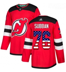 Devils #76 P  K  Subban Red Home Authentic USA Flag Stitched Hockey Jersey