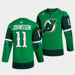 Men New jerseyy Devils 11 Andreas Johnsson Green Warm Up St Patricks Day Stitched jersey