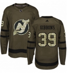 Mens Adidas New Jersey Devils 39 Brian Gibbons Authentic Green Salute to Service NHL Jersey 