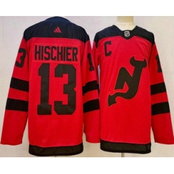 Men's New Jersey Devils #13 Nico Hischier Red 2024 Stadium Series Authentic Jersey