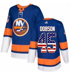 Mens Adidas New York Islanders 45 Noah Dobson Authentic Royal Blue USA Flag Fashion NHL Jersey 