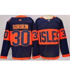 Men's New York Islanders #30 Ilya Sorokin Navy 2024 With Stadium Series Patch Stitched Jersey