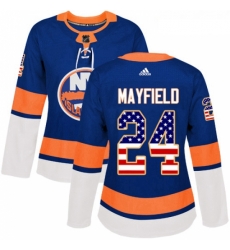 Womens Adidas New York Islanders 24 Scott Mayfield Authentic Royal Blue USA Flag Fashion NHL Jersey 