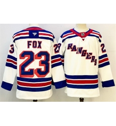 Men New York Rangers 23 Adam Fox White 2024 25 Away Stitched Hockey Jersey