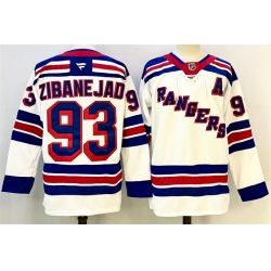 Men New York Rangers 93 Mika Zibanejad White With A Patch 2024 25 Away Stitched Hockey Jersey