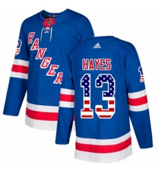 Mens Adidas New York Rangers 13 Kevin Hayes Authentic Royal Blue USA Flag Fashion NHL Jersey 