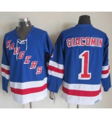 New York Rangers #1 Eddie Giacomin Light Blue CCM Throwback Stitched NHL Jersey