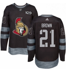 Mens Adidas Ottawa Senators 21 Logan Brown Authentic Black 1917 2017 100th Anniversary NHL Jersey 