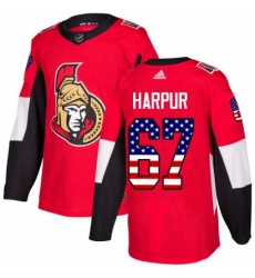 Mens Adidas Ottawa Senators 67 Ben Harpur Authentic Red USA Flag Fashion NHL Jersey 