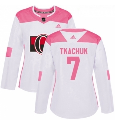 Womens Adidas Ottawa Senators 7 Brady Tkachuk Authentic White Pink Fashion NHL Jersey 