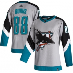 Men San Jose Sharks 88 Brent Burns Gray 2020 21 Reverse Retro Adidas Jersey