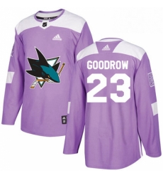 Mens Adidas San Jose Sharks 23 Barclay Goodrow Authentic Purple Fights Cancer Practice NHL Jersey 