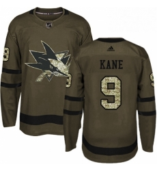 Mens Adidas San Jose Sharks 9 Evander Kane Authentic Green Salute to Service NHL Jersey 