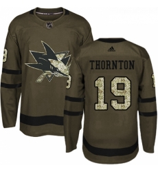 Youth Adidas San Jose Sharks 19 Joe Thornton Authentic Green Salute to Service NHL Jersey 