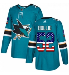 Youth Adidas San Jose Sharks 52 Brandon Bollig Authentic Teal Green USA Flag Fashion NHL Jersey 