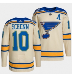 Men St  Louis Blues 10 Brayden Schenn Cream 2022 Winter Classic Stitched jersey