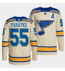 Men St  Louis Blues 55 Colton Parayko Cream 2022 Winter Classic Stitched jersey