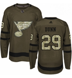 Mens Adidas St Louis Blues 29 Vince Dunn Authentic Green Salute to Service NHL Jersey 