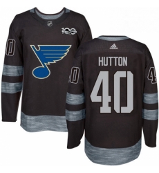 Mens Adidas St Louis Blues 40 Carter Hutton Authentic Black 1917 2017 100th Anniversary NHL Jersey 