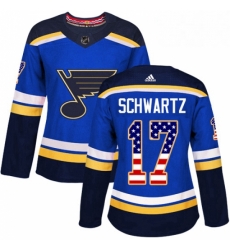 Womens Adidas St Louis Blues 17 Jaden Schwartz Authentic Blue USA Flag Fashion NHL Jersey 